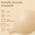 Silicone Sticky Bra is washable, reusable and sustainable: wash, air dry, stick to the storage board, store in the travel case and reuse. Close-up of a silicone cup with water droplets
