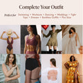 Lifting Nipple Covers (Two-Tabs), Complete Your Outfit: perfect for swimming, workouts, dancing, weddings, tight tops, dresses, backless outfits and plus size. Women in a cut-out swimsuit, sports bra, mini dress, lace wedding gown, plunge top, backless tops and a two-piece set