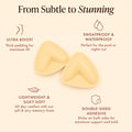 Extra-Boost Sticky Push Up Inserts features: ultra boost from thick padding for a dramatic push-up, lightweight, silky soft memory foam for all-day comfort, and double-sided adhesive for a secure hold in your bra