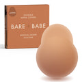 Easy Lifting Nipple Covers (One Tab) in Caramel: single-tab reusable silicone lift nipple cover in front of its Caramel Bare Babe box, labelled Lifting, invisible nipple covers, medical grade silicone